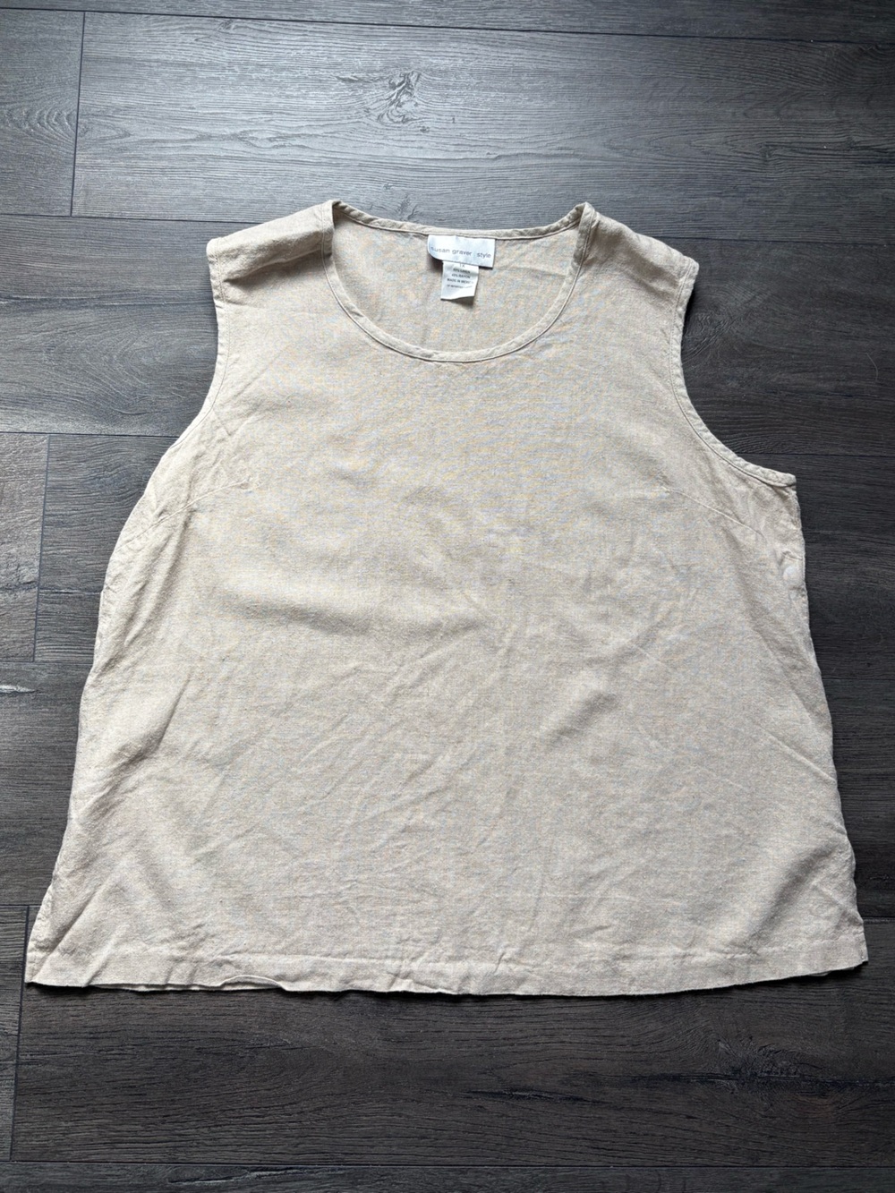 Susan Graver Style Womens Beige Linen Blend Sleeveless Pullover Top Size 1X
